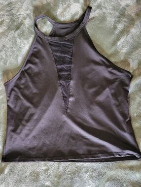 SHEIN Black High Neck Mesh Inset Tank Top